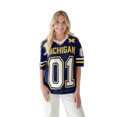  Michigan Wolverines Gameday Social Women's Knit Football Jersey Sweater - Navy