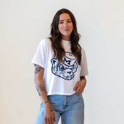  Michigan Wolverines Gameday Social Women's Vault Mascot T-Shirt - White