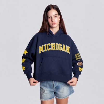  Michigan Wolverines Hype and Vice Women's Cropped Spirit Hoodie - Navy