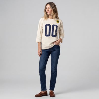 Michigan Wolverines Mitchell & Ness Women's Retro Roots Oversized 3/4-Sleeve T-Shirt - Cream
