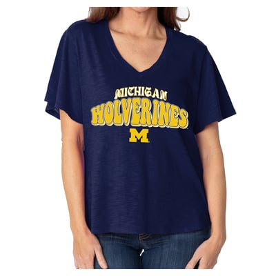  Michigan Wolverines Women's Fawn Flutter Sleeve T-Shirt - Navy