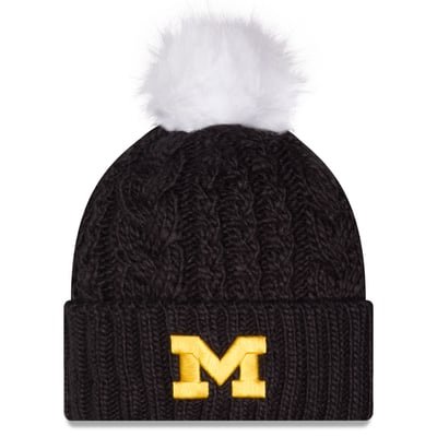 Michigan Wolverines New Era Women's Fuzz Double Knit Hat with Pom - Navy