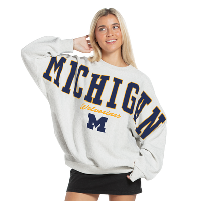 Michigan Wolverines Pressbox Women's Flannigan Oversized Fleece Sweatshirt - Heather Gray