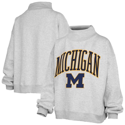 Michigan Wolverines Pressbox Women's Nelson Texture Lingo Mock Neck Fleece Sweatshirt - Heather Gray