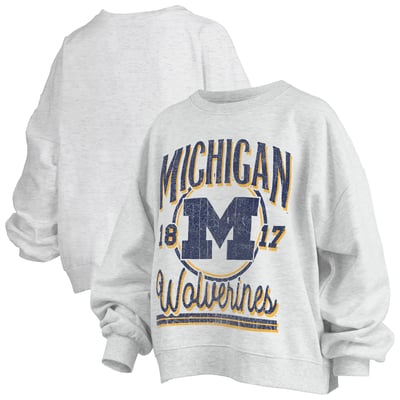 Michigan Wolverines Pressbox Women's Oversized Bravo Melange Janise Sweatshirt - Heather Gray