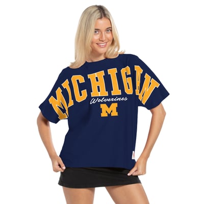  Michigan Wolverines Pressbox Women's Flannigan Oversized T-Shirt - Navy