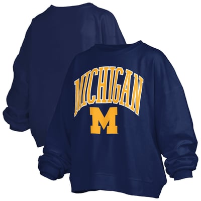 Michigan Wolverines Pressbox Women's Oversized Janise Arch Over Logo Fleece Sweatshirt - Navy