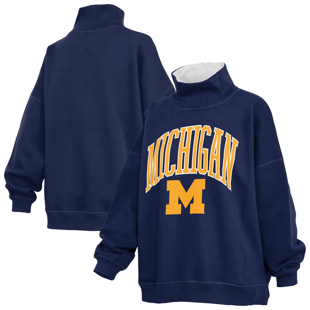  Michigan Wolverines Pressbox Women's Oversized Mock Neck Sweatshirt - Navy