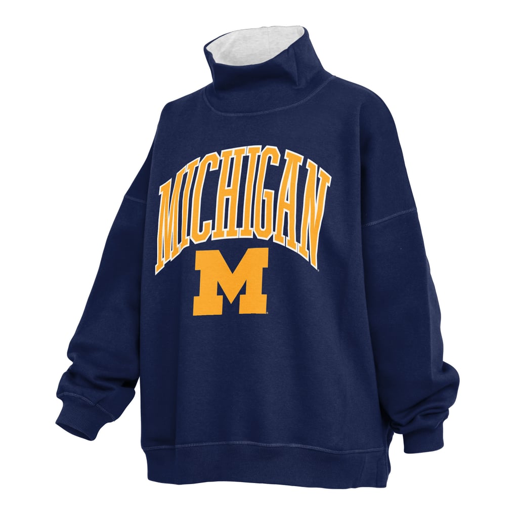  Michigan Wolverines Pressbox Women's Oversized Mock Neck Sweatshirt - Navy