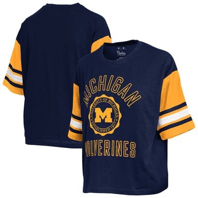  Michigan Wolverines Pressbox Women's Sunday Colorblock Seal Slub T-Shirt - Navy