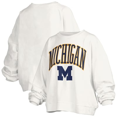 Michigan Wolverines Pressbox Women's Oversized Janise Arch Over Logo Fleece Sweatshirt - White