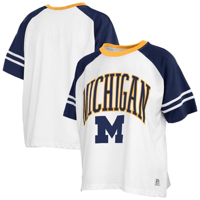  Michigan Wolverines Pressbox Women's Sky Colorblock Slub T-Shirt - White