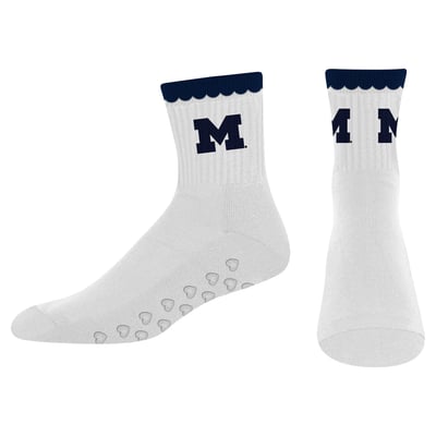  Michigan Wolverines PRO Compression Women's Heartshape Grippers Yoga-Pilates Quarter Socks - White