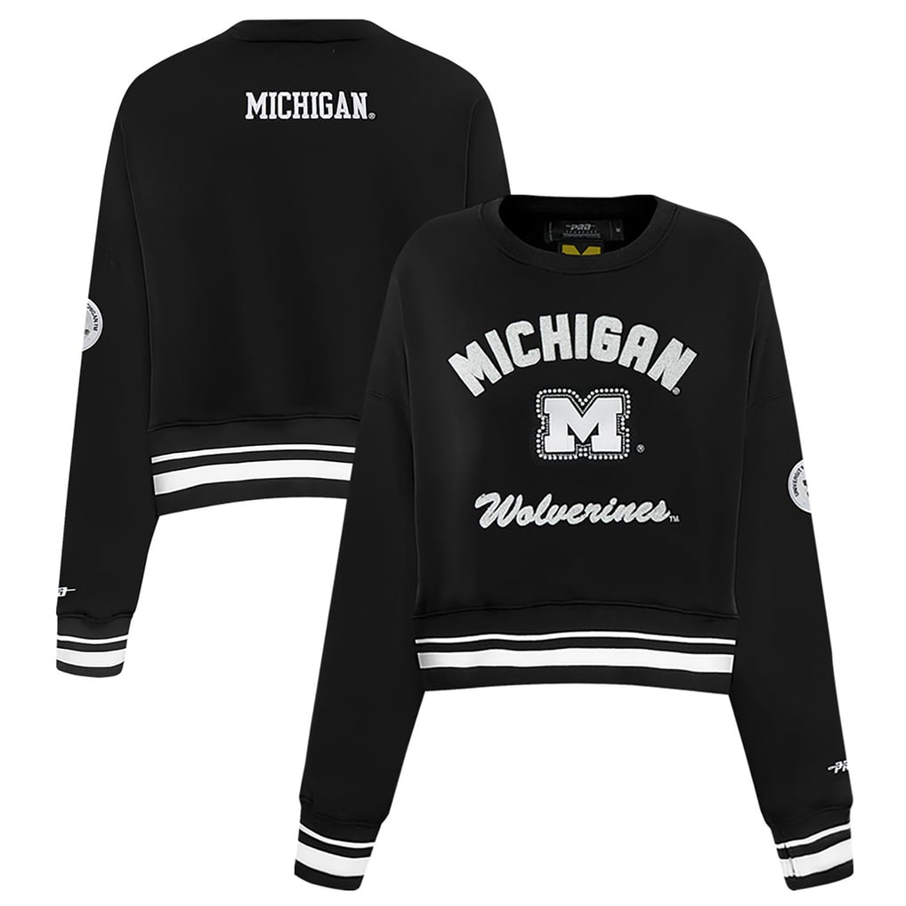  Michigan Wolverines Pro Standard Women's Pearl Cropped Pullover Sweatshirt - Black