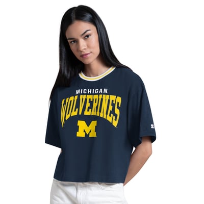 Michigan Wolverines Starter Women's Ace Cropped T-Shirt - Navy