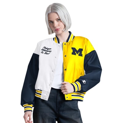 Michigan Wolverines Starter Women's Game On Full Snap Varsity Jacket - Navy/Maize