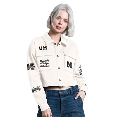 Michigan Wolverines Starter Women's Anchor Full Snap Cropped Shacket - White