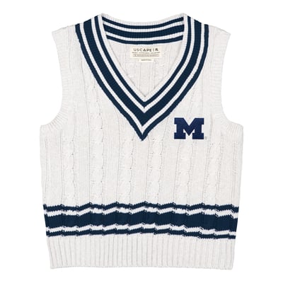  Michigan Wolverines Uscape Apparel Women's Renew Cable V-Neck Vest Sweater - Ash
