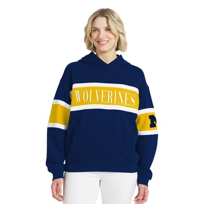  Michigan Wolverines WEAR by Erin Andrews Women's Colorblock Hoodie - Navy