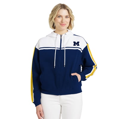  Michigan Wolverines WEAR by Erin Andrews Women's Colorblock Sleeve Stripe Full-Zip Hoodie - Navy