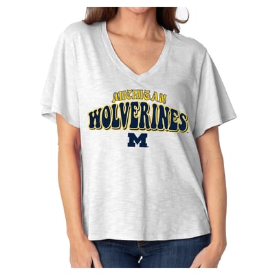  Michigan Wolverines Women's Fawn Flutter Sleeve T-Shirt - White