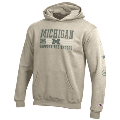  Michigan Wolverines Champion Youth Operation Hat Trick Eco Powerblend Pullover Hoodie - Oatmeal