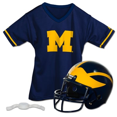 Michigan Wolverines Franklin Sports Youth NCAA Deluxe Helmet & Jersey Set