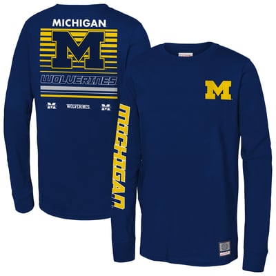 Michigan Wolverines Mitchell & Ness Youth Triple Play Long Sleeve T-Shirt - Navy