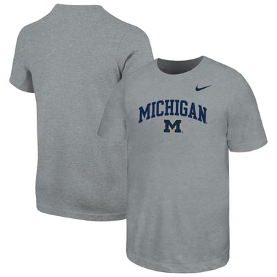  Michigan Wolverines Nike Youth Arched Name Drop T-Shirt - Heather Gray