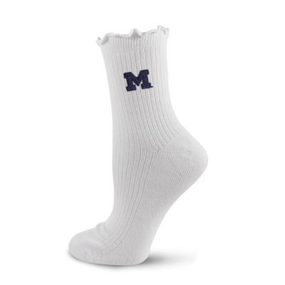  Michigan Wolverines PRO Compression Youth Logo Lettuce Hem Quarter Socks - White