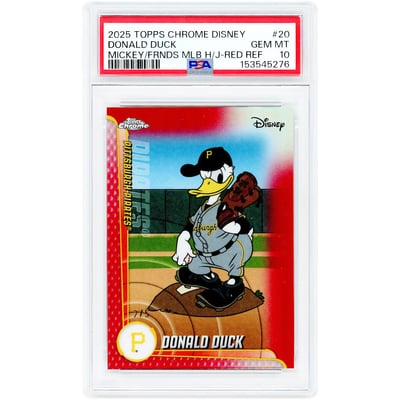 Donald Duck 2025 Topps Chrome Disney Mickey & Friends MLB Red Refractor #MLBA-20 #1/5 PSA Authenticated 10 Card