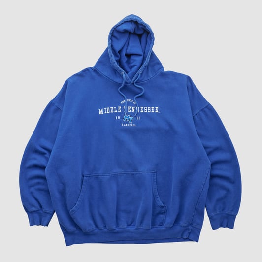 Middle Tennessee State University Old Varsity Brand 2010s Hooded Pullover Sweatshirt - Blue - XL by Fanatics Real Vintage