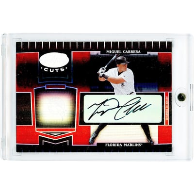 Miguel Cabrera Florida Marlins Autographed 2004 Leaf Certified Cuts Red #77 #9/50 Card