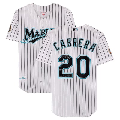 Miguel Cabrera Florida Marlins Autographed Fanatics Authentic White Mitchell & Ness 2003 Authentic Jersey with "2003 WS Champs" Inscription
