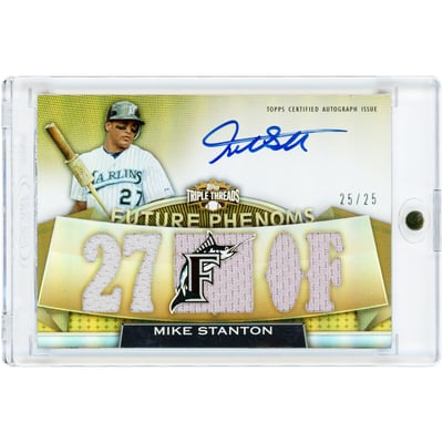 Mike Stanton Florida Marlins Autographed 2011 Topps Triple Threads Rookies & Future Phenoms Gold Jersey Relic #121 #25/25 Rookie Card 