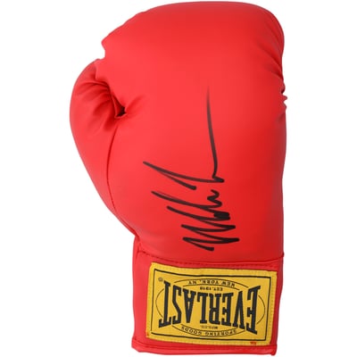 Mike Tyson Autographed Fanatics Authentic Red Everlast Boxing Glove with Yellow Tag
