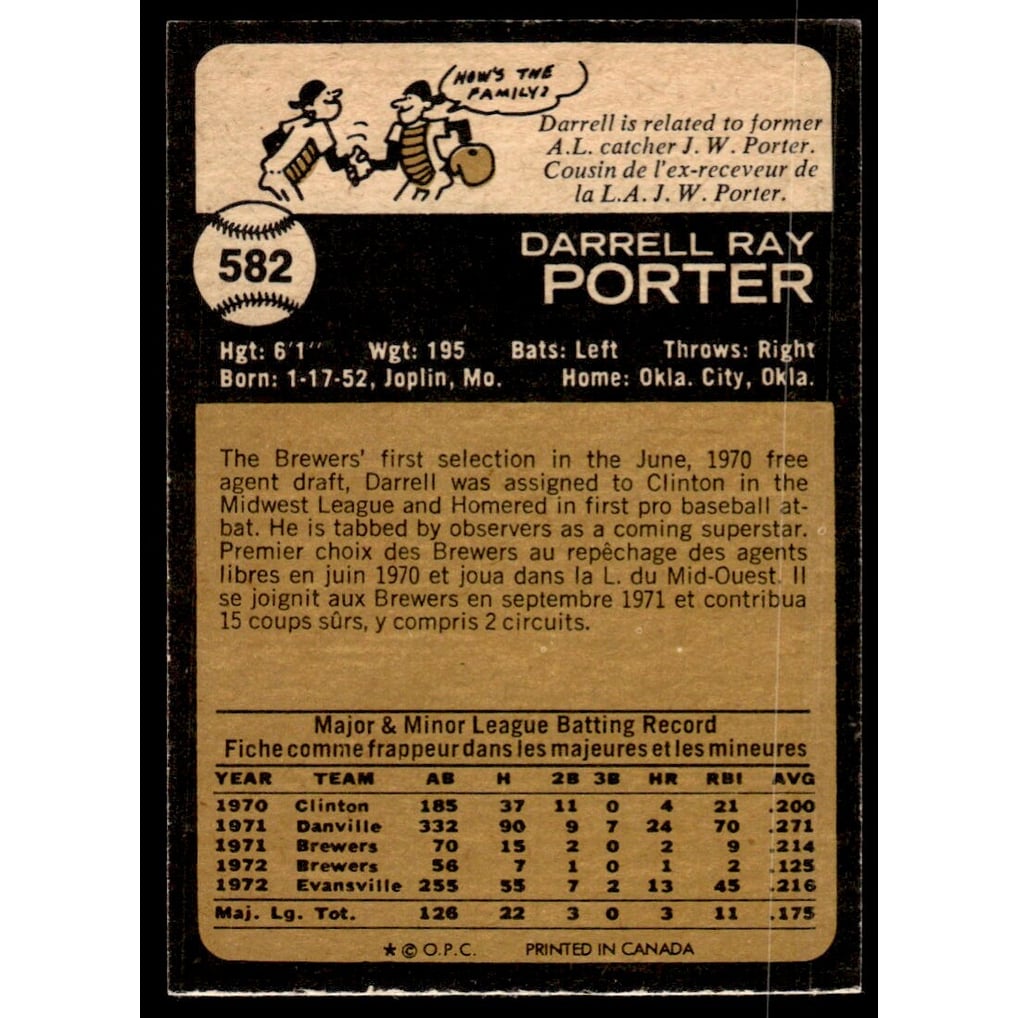 1973 O-Pee-Chee #582 Darrell Porter
