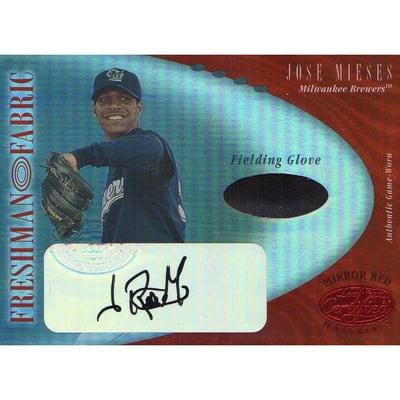 2001 Leaf Certified Materials Mirror Red #126 Jose Mieses FF Fld Glv AU