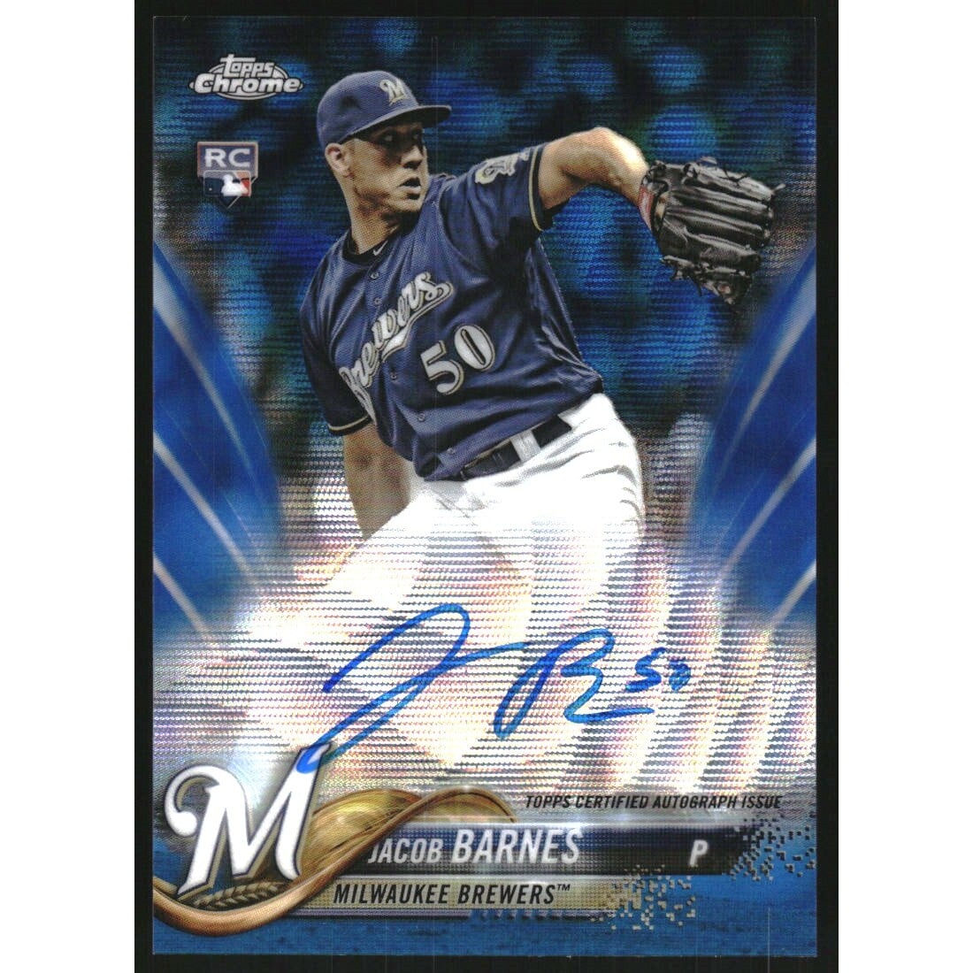 2018 Topps Chrome Rookie Autographs Blue Wave Refractors #RAJBA Jacob Barnes