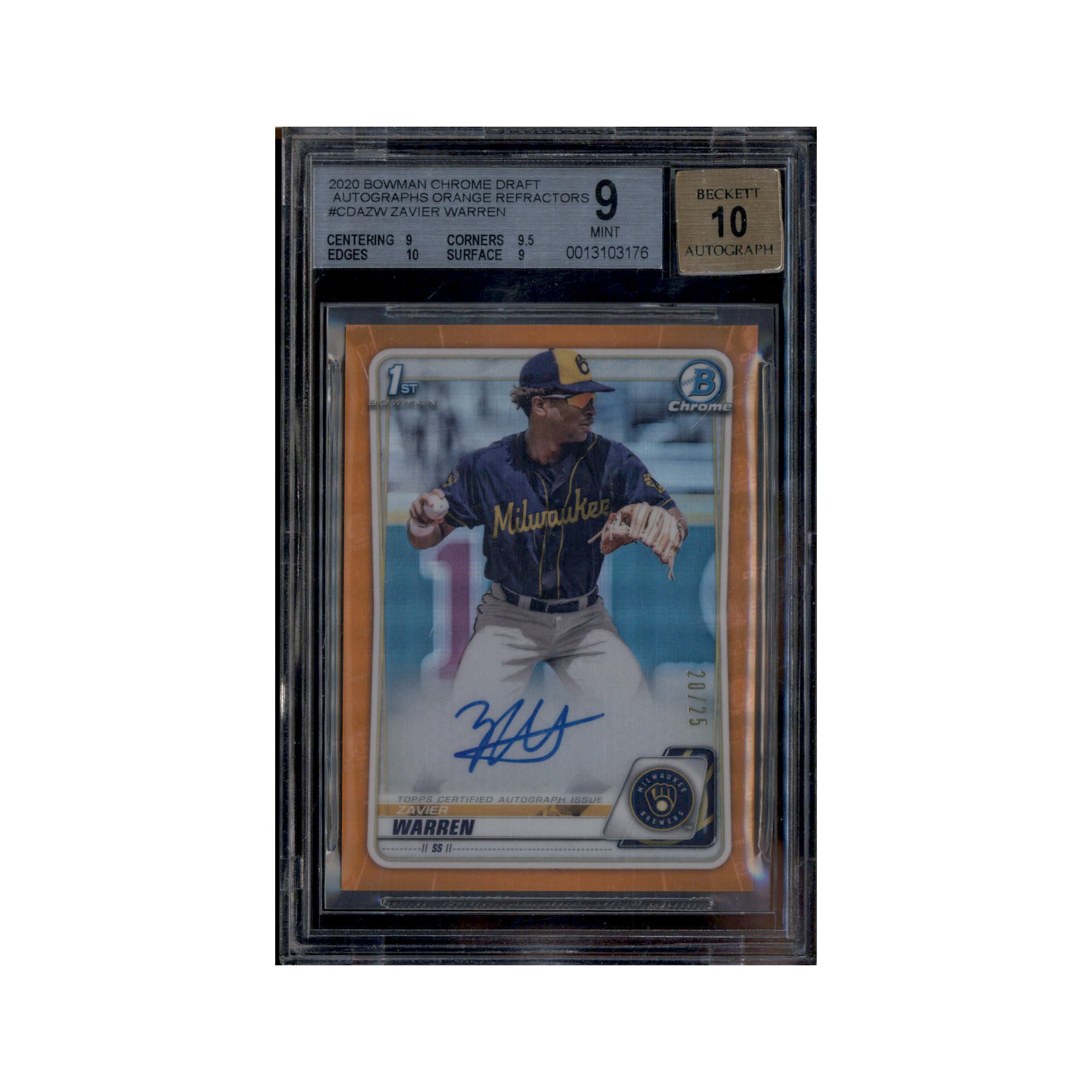 2020 Bowman Chrome Rookie Autograph Orange Zavier Warren RC Auto 