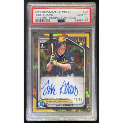 2024 Bowman Sapphire Chrome Gold Sapphire Luke Adams RC Auto /50 PSA 10