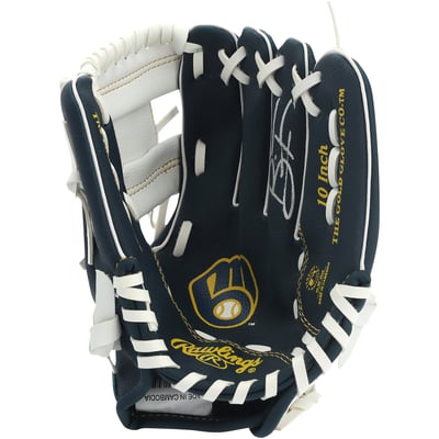 Brice Turang Milwaukee Brewers Autographed Fanatics Authentic Rawlings 10" Collectible Team Logo Glove