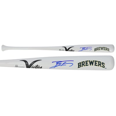Brice Turang Milwaukee Brewers Autographed Fanatics Authentic Victus Team ID Mini Bat