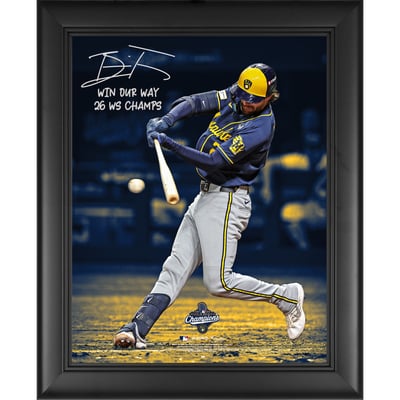 Brice Turang Milwaukee Brewers Framed Autographed 2026 World Series Champions 11" x 14" Team Color Spotlight Photograph with Multiple Inscriptions - Limited Edition #1/1