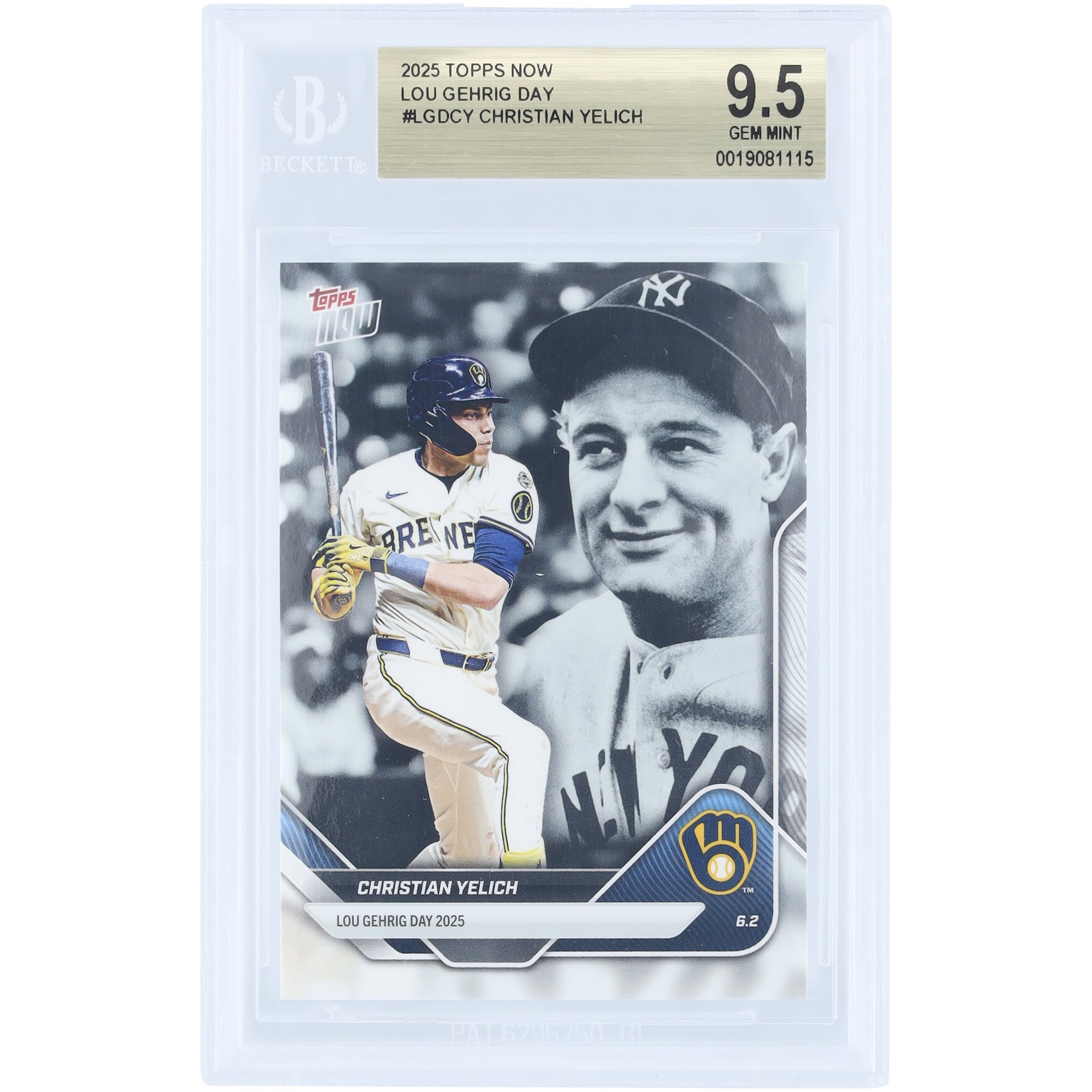 Christian Yelich Milwaukee Brewers 2025 Topps Now Lou Gehrig Day #LGD-CY BGS Authenticated 9.5 Card 