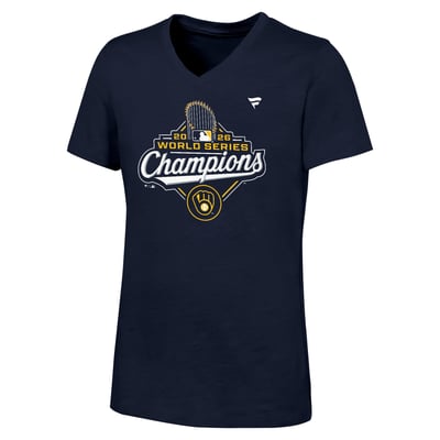 Milwaukee Brewers Fanatics Girls Youth 2026 World Series Champions Logo V-Neck T-Shirt - Navy