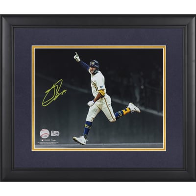Jackson Chourio Milwaukee Brewers Autographed Fanatics Authentic Framed 11" x 14" Celebration Spotlight Photograph 