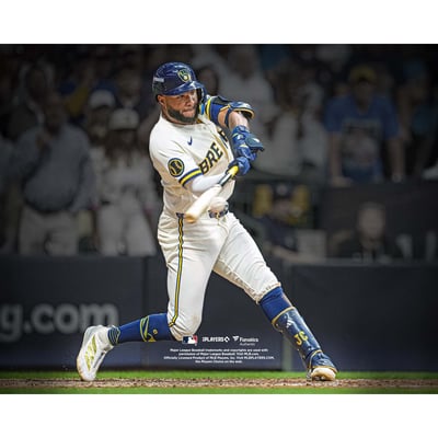 Jackson Chourio Milwaukee Brewers Unsigned Fanatics Authentic 2026 NLDS Game 2 Walk-Off Two-Run Single Spotlight Photograph