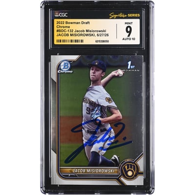 Jacob Misiorowski Milwaukee Brewers Autographed 2022 Bowman Draft Chrome #BDC-132 CGC Fanatics Witnessed Authenticated 9/10 Card