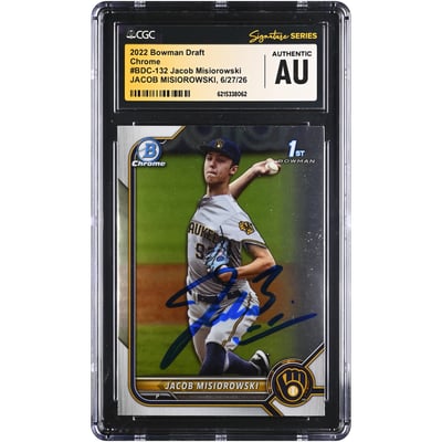 Jacob Misiorowski Milwaukee Brewers Autographed 2022 Bowman Draft Chrome #BDC-132 CGC Fanatics Witnessed Authenticated Card